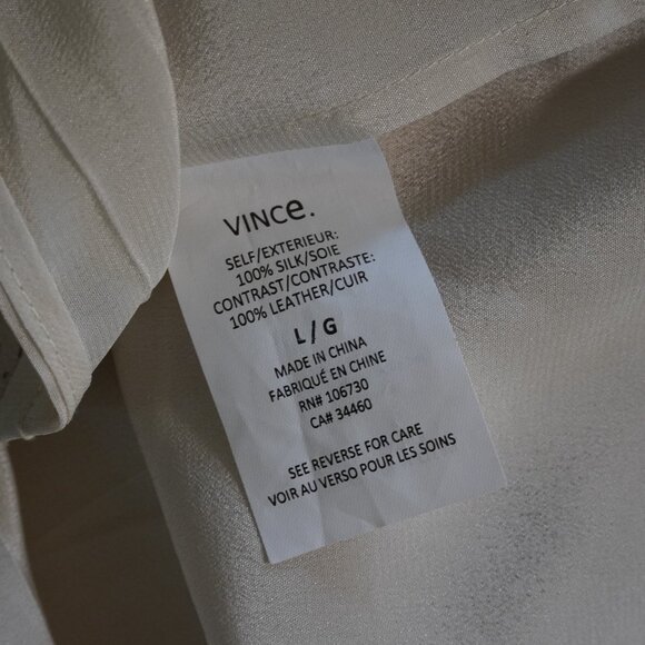 Vince. Laser cut Leather Paneled Silk Blouse Size Large - Picture 8 of 9